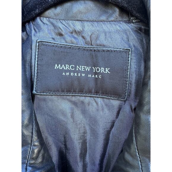 Marc New York Men's Black Zip Leather Jacket size L Moto Classic - Picture 3 of 10